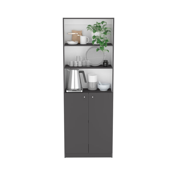 English Elm Vinton 2-Door Bookcase with Upper Shelves — Matt Gray/White Pine, 3 Open & 2 Closed Shelves, Sturdy Organizing Solution B097P167428