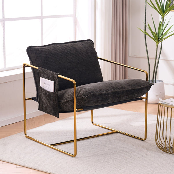English Elm 2 Upholstered Hanging Armchair with Gold-Plated Frame, Crushed Foam Comfort, Sturdy 350 lb Support Dark Gray W1901P147317