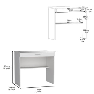 English Elm Montana Storage Desk with Spacious 31.5"W Work Surface, Drawer and Lower Shelf for Home Office White 35.4 L x 23.6 W x 3.1 H B097P167467