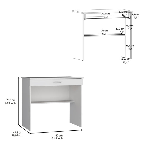 English Elm Montana Storage Desk with Spacious 31.5"W Work Surface, Drawer and Lower Shelf for Home Office White 35.4 L x 23.6 W x 3.1 H B097P167467