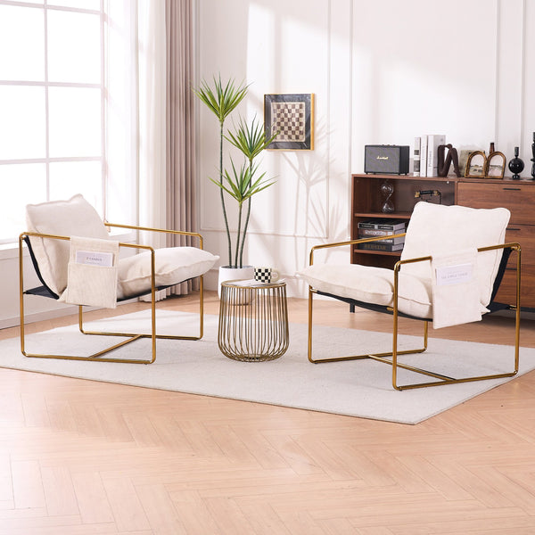 English Elm 2 Upholstered Hanging Armchair with Gold-Plated Frame, Crushed Foam Comfort, Sturdy 350 lb Support Beige W1901P147316