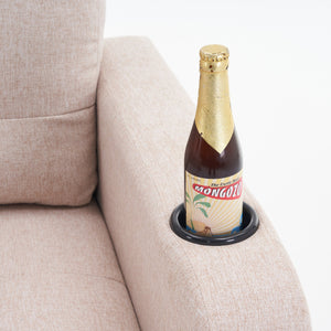 English Elm Beige Tufted Upholstered Armchair with Storage Ottoman, Cup Holders & Side Pocket for Living Space W1901P149127