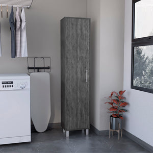 English Elm 70.8H" Tall Narrow Storage Cabinet with 5 Shelves, 3 Broom Hangers, Metal Legs for Entryway Oak 69.6 L x 20 W x 3.5 H B097P167440