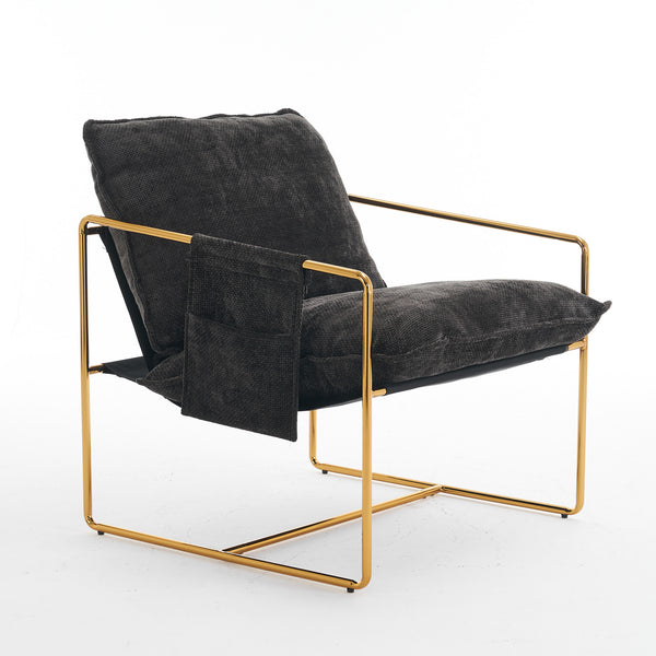 English Elm 2 Upholstered Hanging Armchair with Gold-Plated Frame, Crushed Foam Comfort, Sturdy 350 lb Support Dark Gray W1901P147317