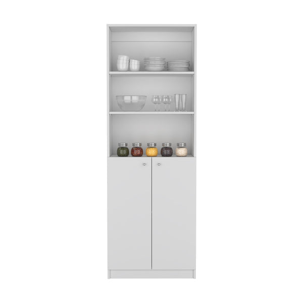 English Elm Vinton White 2-Door Bookcase with 3 Upper Open Shelves, Enclosed Lower Storage, Pine Finish B097P167424