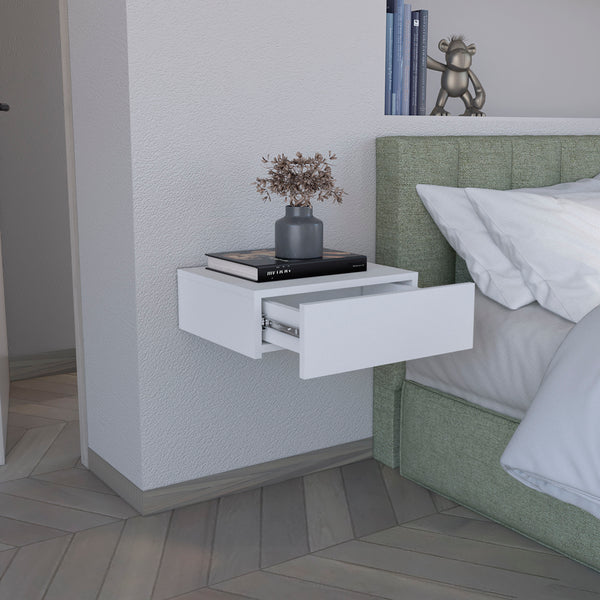 English Elm Floating Nightstand Wall-Mounted Bedside Shelf with Drawer and Spacious Top Surface for Small Rooms White 20.07 L x 16.9 W x 3.54 H B097P167433
