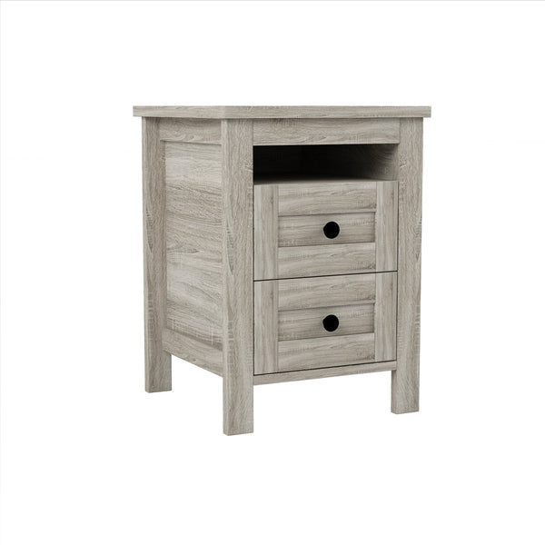 English Elm 3-Pieces Bedroom Set Full Size Farmhouse Platform Bed with Storage Headboard, Nightstand & Dresser Antique Gray 59.25 L x 18.31 W x 8.27 H N733S369048G
