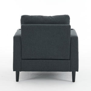English Elm Dark Gray Tufted Upholstered Armchair with Storage Ottoman, Cup Holders, Side Pocket & Metal Frame W1901P149126