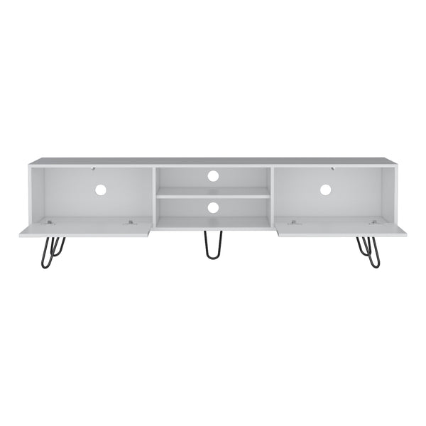 English Elm Waco TV Rack with Hairpin Legs and Cable Management, Spacious Top for 55" TVs, Two Drawers White 75.5 L x 18.8 W x 4.7 H B097P167462