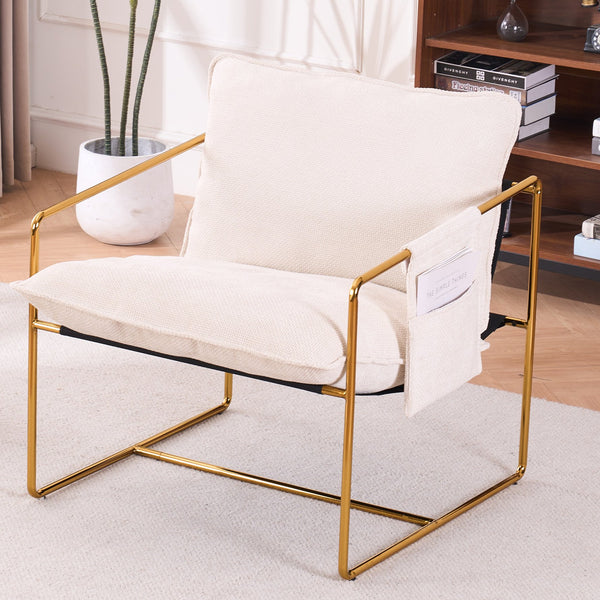 English Elm 2 Upholstered Hanging Armchair with Gold-Plated Frame, Crushed Foam Comfort, Sturdy 350 lb Support Beige W1901P147316