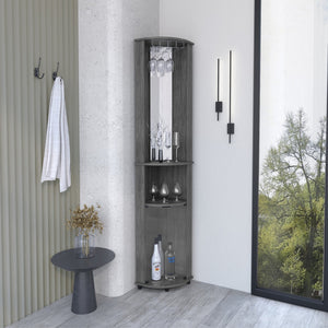 English Elm Nashville Corner Bar Cabinet with Wine Glass Rack, Mirrored Back, Three-Tier Shelves & Pine Craftsmanship Oak 42.1 L x 24.8 W x 5.5 H B097P167444