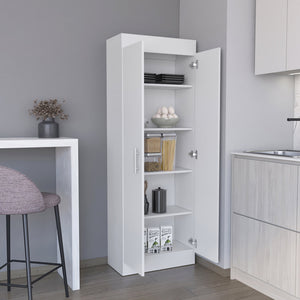 English Elm Pantry Teller 67" H Pine Cabinet with Five Shelves and Two Doors for Stylish, Durable Storage White 73.2 L x 16.5 W x 5.5 H B097P167451