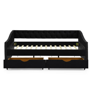 English Elm Full Size Daybed With Drawers - Elegant Upholstered Sofa Bed Featuring Tufted Back & Copper Accents W1413S00031