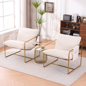 English Elm 2 Upholstered Hanging Armchair with Gold-Plated Frame, Crushed Foam Comfort, Sturdy 350 lb Support Beige W1901P147316