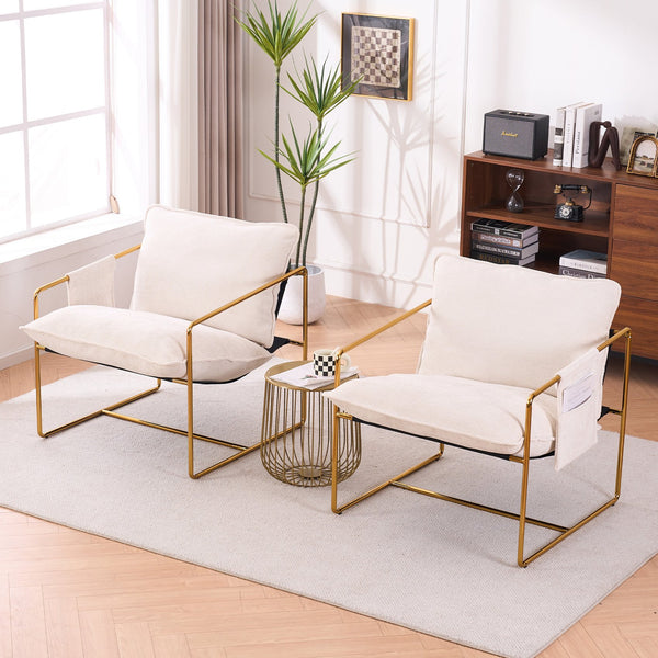 English Elm 2 Upholstered Hanging Armchair with Gold-Plated Frame, Crushed Foam Comfort, Sturdy 350 lb Support Beige W1901P147316