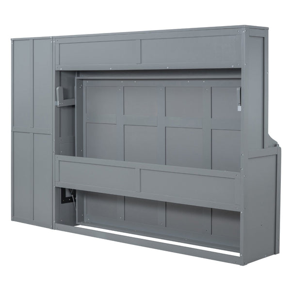 English Elm Queen Murphy Wall Bed with Integrated Wardrobe and Drawers for Studio or Guest Room Gray LP000793AAE-1
