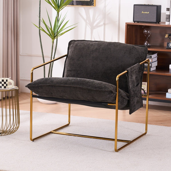English Elm 2 Upholstered Hanging Armchair with Gold-Plated Frame, Crushed Foam Comfort, Sturdy 350 lb Support Dark Gray W1901P147317