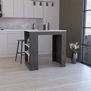 English Elm Kitchen Lacour Island with 3-Side Shelves, 36" High Pine Prep Table with Ibiza Marble Top Finish Multicolor 40.1 L x 31.4 W x 3.9 H B097P167445