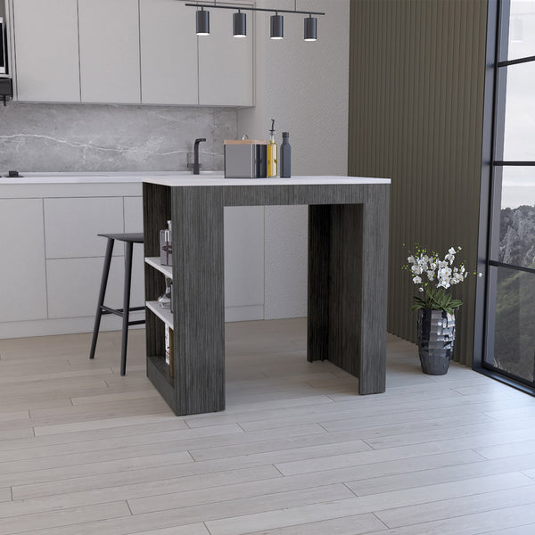 English Elm Kitchen Lacour Island with 3-Side Shelves, 36" High Pine Prep Table with Ibiza Marble Top Finish Multicolor 40.1 L x 31.4 W x 3.9 H B097P167445