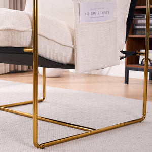 English Elm 2 Upholstered Hanging Armchair with Gold-Plated Frame, Crushed Foam Comfort, Sturdy 350 lb Support Beige W1901P147316