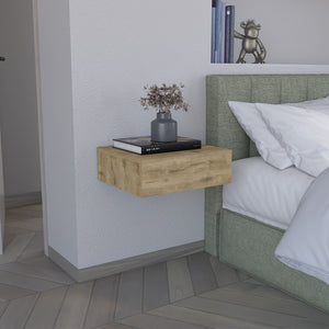English Elm Floating Nightstand Wall-Mounted Bedside Shelf with Drawer and Spacious Top Surface for Small Rooms Beige 20.07 L x 16.9 W x 3.54 H B097P167435