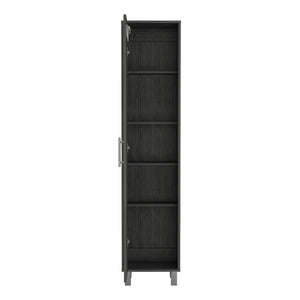 English Elm 70.8H" Tall Narrow Storage Cabinet with 5 Shelves, 3 Broom Hangers, Metal Legs for Entryway Oak 69.6 L x 20 W x 3.5 H B097P167440