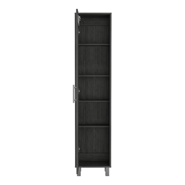 English Elm 70.8H" Tall Narrow Storage Cabinet with 5 Shelves, 3 Broom Hangers, Metal Legs for Entryway Oak 69.6 L x 20 W x 3.5 H B097P167440