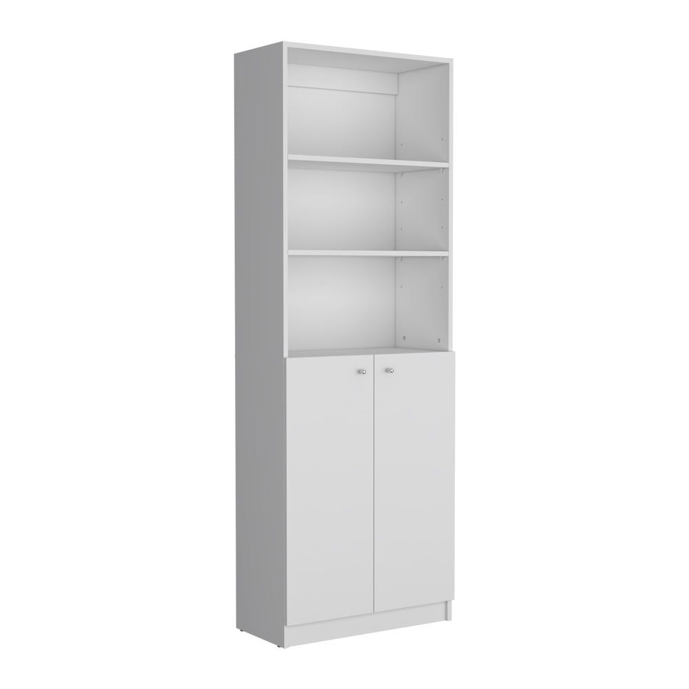 English Elm Vinton White 2-Door Bookcase with 3 Upper Open Shelves, Enclosed Lower Storage, Pine Finish B097P167424
