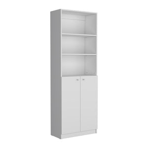 English Elm Vinton White 2-Door Bookcase with 3 Upper Open Shelves, Enclosed Lower Storage, Pine Finish B097P167424