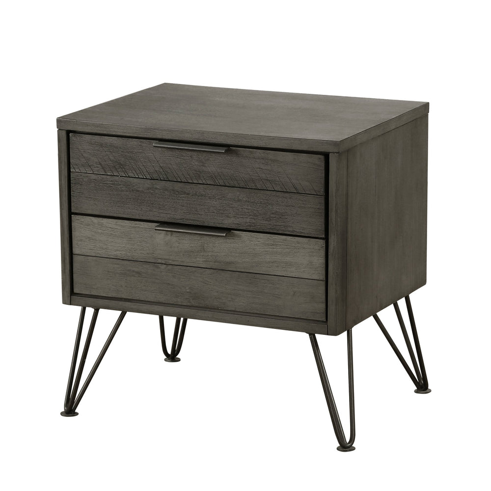 English Elm Contemporary Three-Tone Gray Nightstand with Metal Legs Acacia Veneer, 2 Drawers & Slat Design B01151969