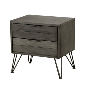 English Elm Contemporary Three-Tone Gray Nightstand with Metal Legs Acacia Veneer, 2 Drawers & Slat Design B01151969