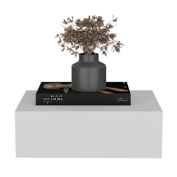 English Elm Floating Nightstand Wall-Mounted Bedside Shelf with Drawer and Spacious Top Surface for Small Rooms White 20.07 L x 16.9 W x 3.54 H B097P167433