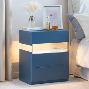 English Elm LED Nightstands Modern White 3-Drawer Bedside Table with LED Accent Lights Sturdy MDF Wood Design W2178P167863