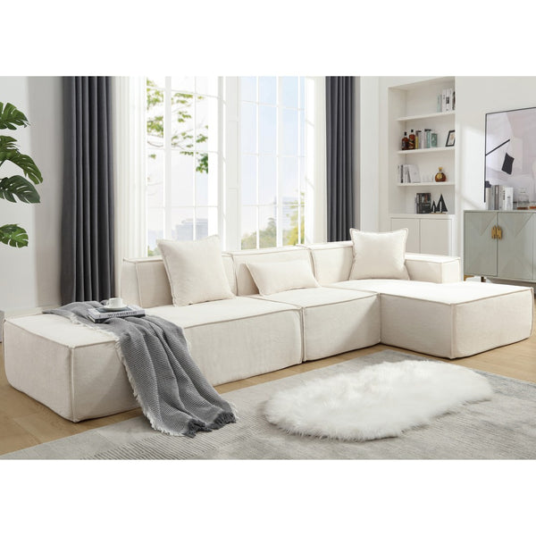 English Elm Modern Modular L-Shaped Sofa Set - Italian Minimalist Design In Soft Terrycloth Beige W2108S00021-GIGA