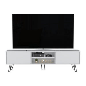 English Elm Waco TV Rack with Hairpin Legs and Cable Management, Spacious Top for 55" TVs, Two Drawers White 75.5 L x 18.8 W x 4.7 H B097P167462