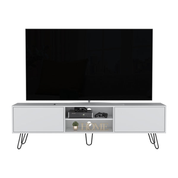English Elm Waco TV Rack with Hairpin Legs and Cable Management, Spacious Top for 55" TVs, Two Drawers White 75.5 L x 18.8 W x 4.7 H B097P167462