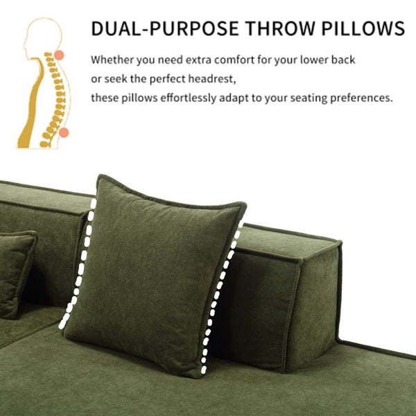 English Elm Modern L-Shaped Modular Sofa Set - Italian Minimalist Design, Free Installation, Green Terrycloth W2108S00022-GIGA