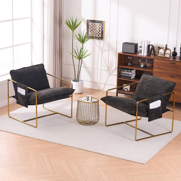 English Elm 2 Upholstered Hanging Armchair with Gold-Plated Frame, Crushed Foam Comfort, Sturdy 350 lb Support Dark Gray W1901P147317