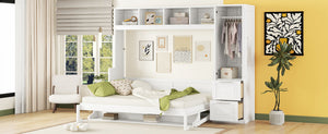 English Elm Queen Murphy Wall Bed with Integrated Wardrobe and Drawers for Studio or Guest Room White LP000793AAK-1