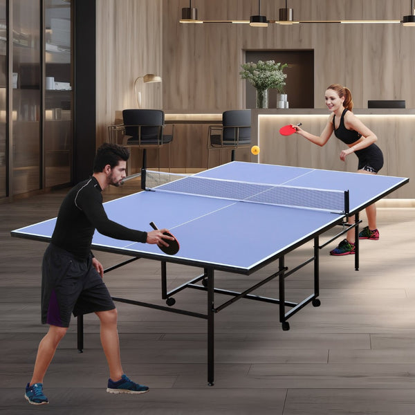 English Elm 9ft Regulation Foldable Ping Pong Table with Mdf Surface Net Paddles Balls Included W1408P156539