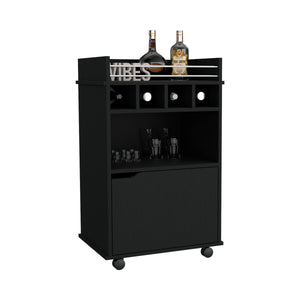 English Elm DEPOT Sims 35" H Bar Cart with 2 Shelves, 4 Wine Cubbies & Cabinet in Black — Compact 35"H organizer B097P167416