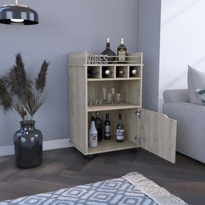 English Elm DEPOT Sims 35" Bar Cart Light Pine 35"H Compact Mobile Wine Rack Cabinet with 4 Cubbies & Shelves B097P167415