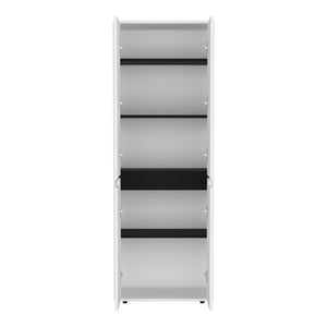 English Elm 67"H Pine Kitchen Storage Cabinet with 4 Doors, 5 Shelves, White & Black Finish - Slim 23.6" W Design, Durable Laminated Particle Board B097P167411