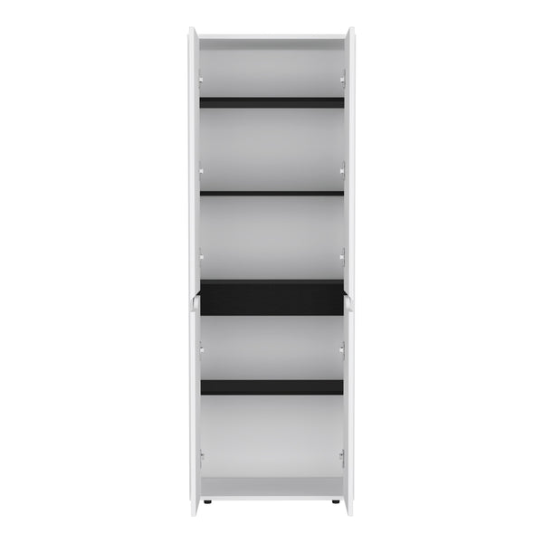 English Elm 67"H Pine Kitchen Storage Cabinet with 4 Doors, 5 Shelves, White & Black Finish - Slim 23.6" W Design, Durable Laminated Particle Board B097P167411