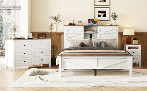 English Elm 3-Pieces Bedroom Set Full Size Farmhouse Platform Bed with Storage Headboard, Nightstand & Dresser White 46.25 L x 9.25 W x 9 H N733S369037K