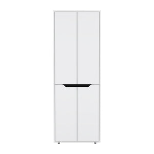 English Elm 67"H Pine Kitchen Storage Cabinet with 4 Doors, 5 Shelves, White & Black Finish - Slim 23.6" W Design, Durable Laminated Particle Board B097P167411