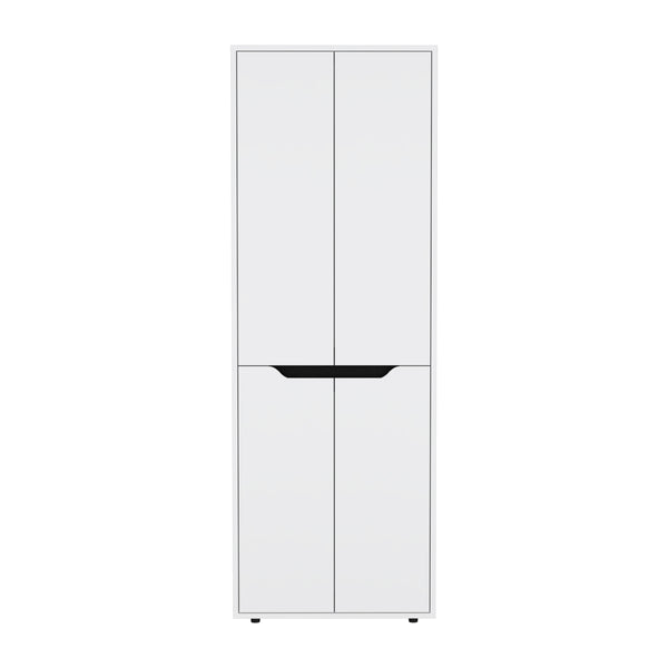 English Elm 67"H Pine Kitchen Storage Cabinet with 4 Doors, 5 Shelves, White & Black Finish - Slim 23.6" W Design, Durable Laminated Particle Board B097P167411