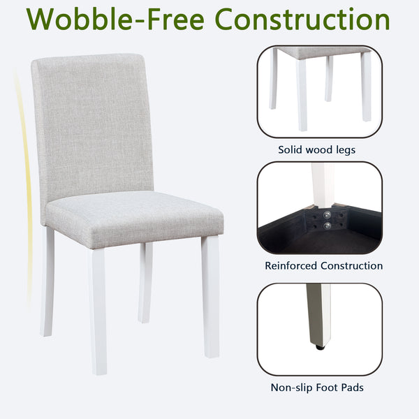 English Elm Dining Vintage Dining Chair Set of 4 with Linen Upholstery, Ergonomic High Back, Solid Wood Legs, Cushioned Comfort White+gray W1998128400