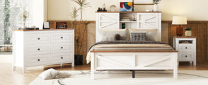 English Elm 3-Pieces Bedroom Set Full Size Farmhouse Platform Bed with Storage Headboard, Nightstand & Dresser White 59.25 L x 18.31 W x 8.27 H N733S369048K