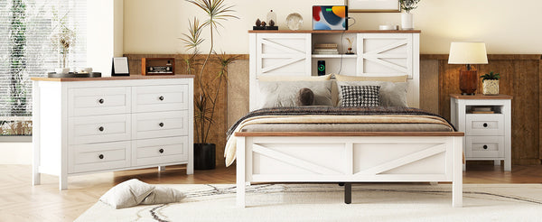 English Elm 3-Pieces Bedroom Set Full Size Farmhouse Platform Bed with Storage Headboard, Nightstand & Dresser White 59.25 L x 18.31 W x 8.27 H N733S369048K